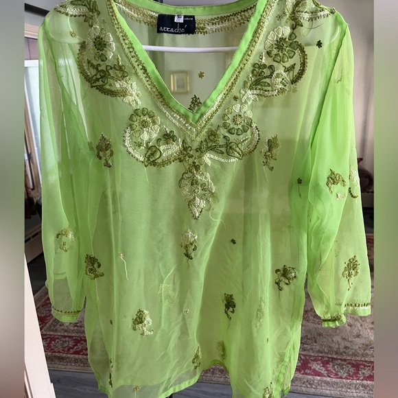 Lime Sheer Embroidered Blouse - Picture 1 of 3